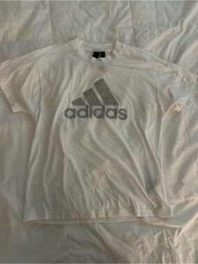 adidas White Short Sleeve Tee with Gray Logo
